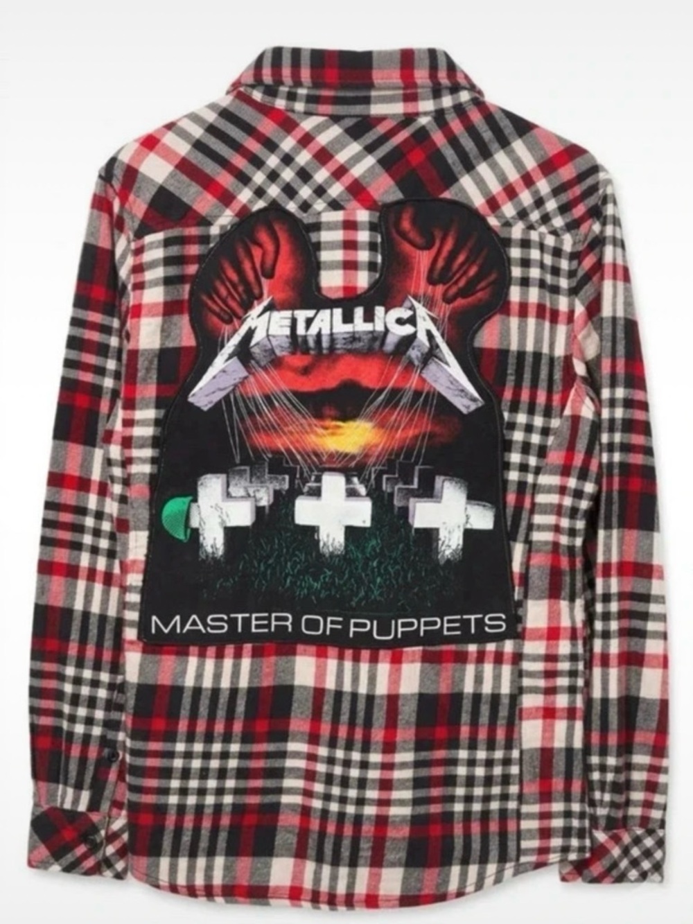 Metallica Red Plaid Long Sleeve Flannel Tee - Master of Puppets Back Patch
